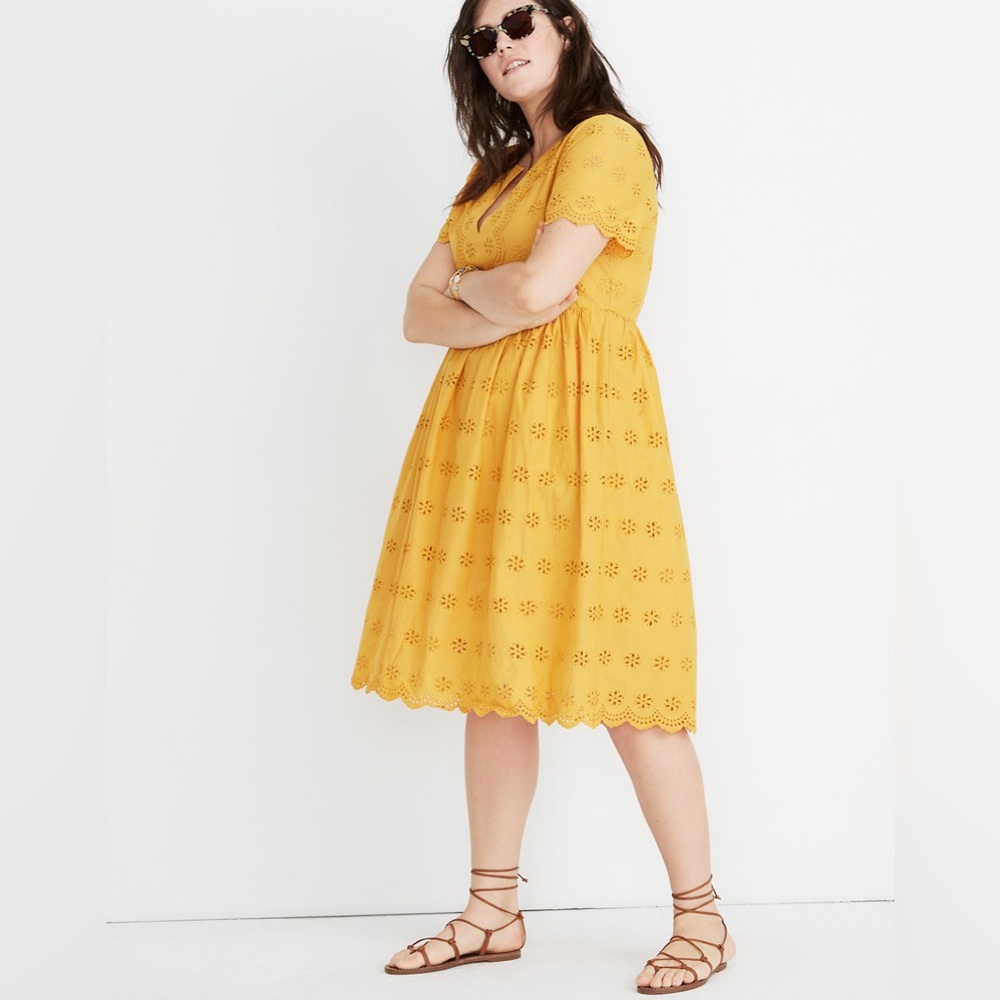 Madewell Orange Scalloped Eyelet Midi Dress
